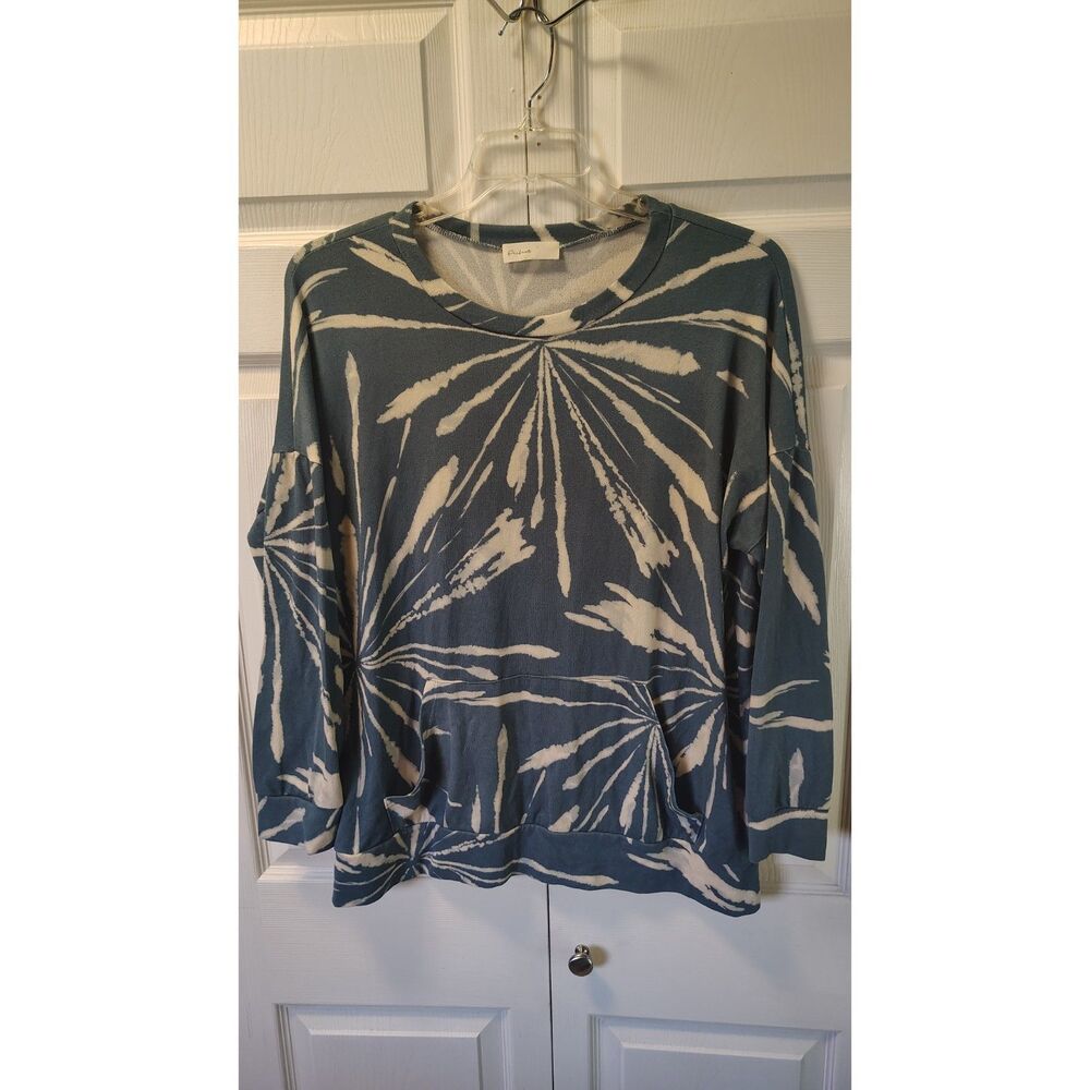 Perfect Women's Tie Dye Pullover Sweatshirt Blue White Burst Kangaroo Pocket